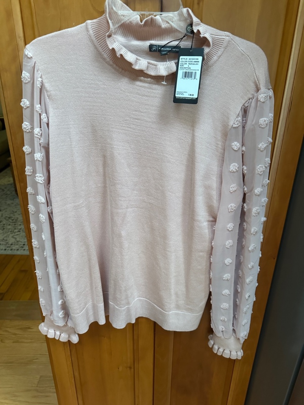 Adrianna Papell PearlBlush Pink Ruffle Mock Neck Sweater NWT